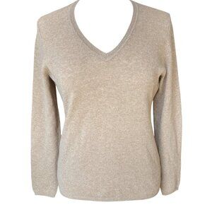 Charter Club 100% Cashmere Sweater Wm Sz M Tan Quiet Luxury Parisian Old Money